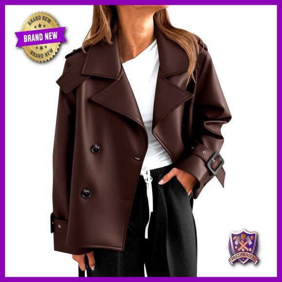 Oversized Faux Leather Motorcycle Jacket Button Down Chic Y2K Street Style